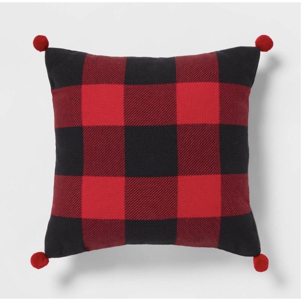 Buffalo Check Reversible Square Christmas Throw Pillow Pom Poms Wondershop Red